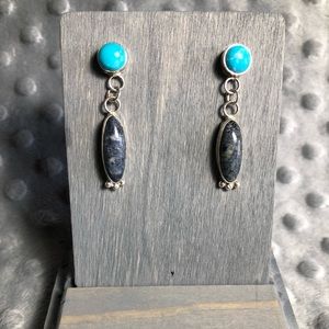 Turquoise with Jasper Sterling Silver Earrings